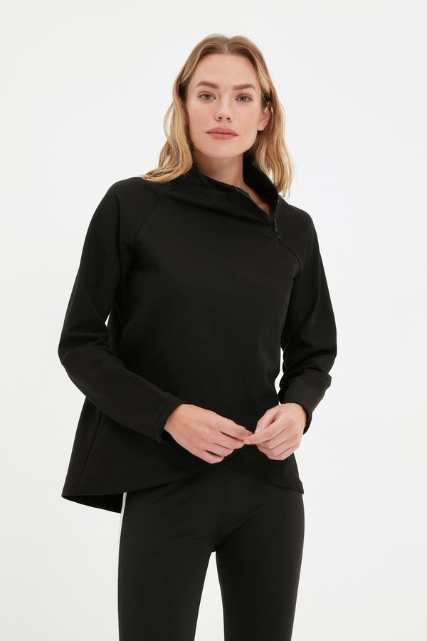 Trendyol Trendyol Black Zipper Detailed Stand Collar Knitted Sports Sweatshirt