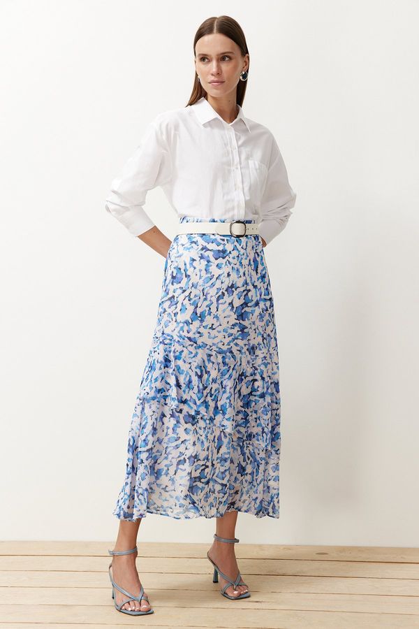 Trendyol Trendyol Blue Animal Patterned Lined Woven Skirt