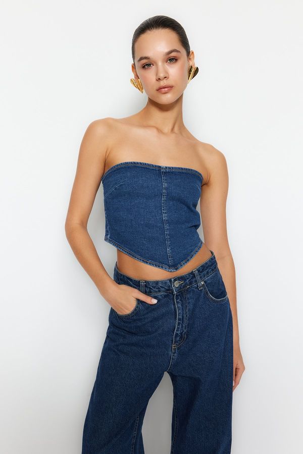 Trendyol Trendyol Blue Asymmetrical Strapless Denim Bustier