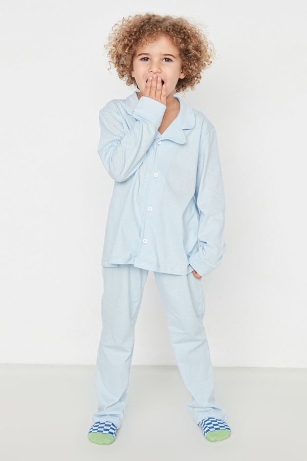 Trendyol Trendyol Blue Button Detailed Boy Knitted Pajamas Set