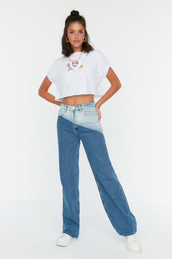 Trendyol Trendyol Blue Color Block High Waist Wide Leg Jeans