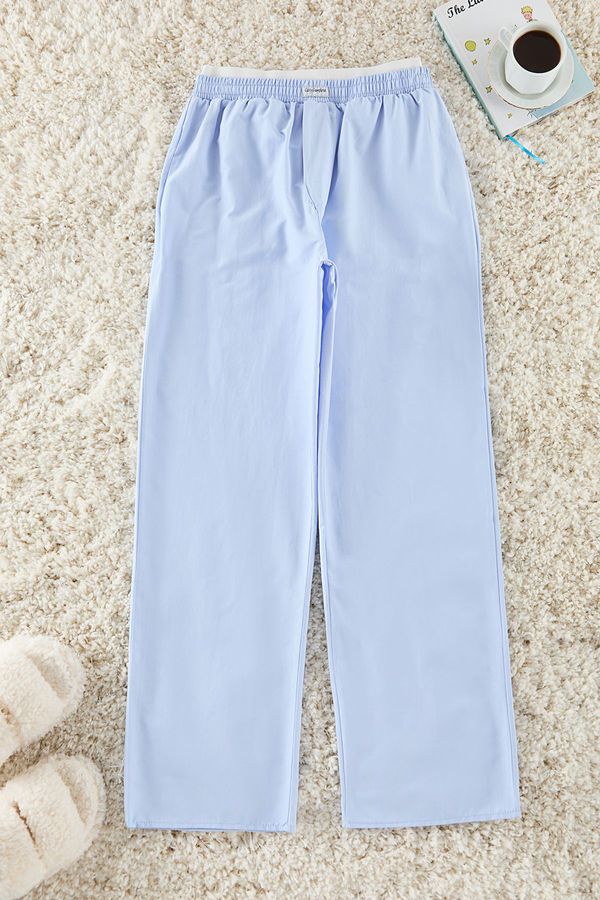 Trendyol Trendyol Blue Cotton Elastic and Label Detailed Woven Pajama Bottoms