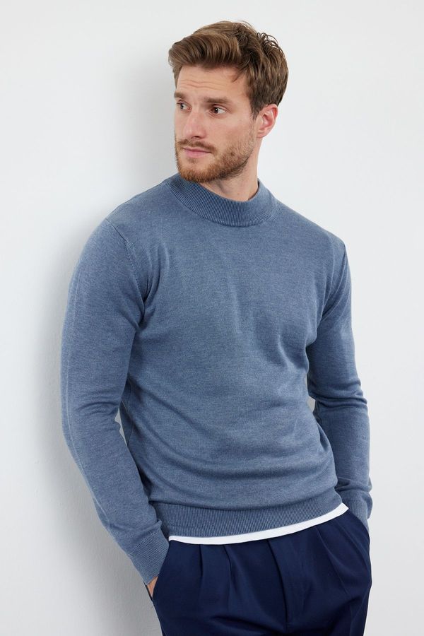 Trendyol Trendyol Blue FL Slim Half Turtleneck Plain Knitwear Sweater