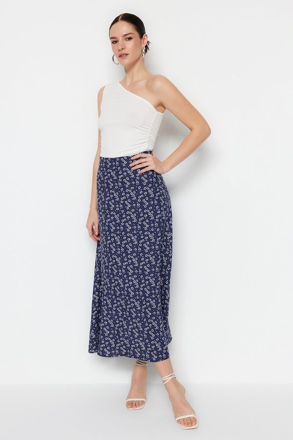 Trendyol Trendyol Blue Floral Pattern Viscose Woven Midi Skirt