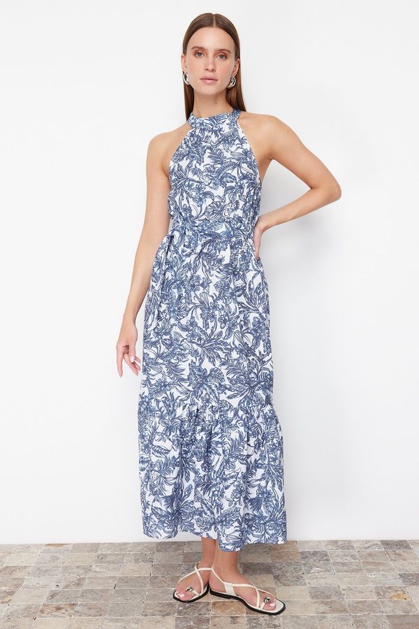 Trendyol Trendyol Blue Floral Patterned A-Line Maxi Woven Dress