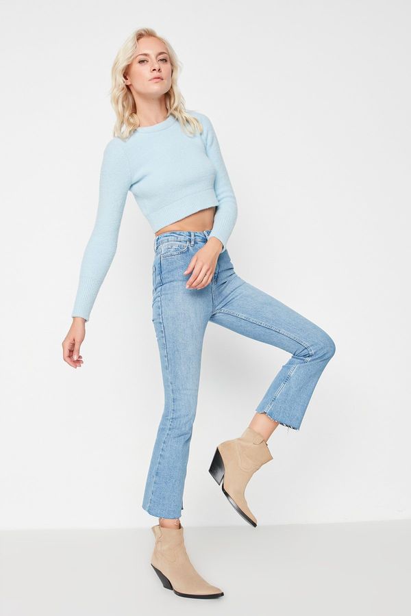 Trendyol Trendyol Blue High Waist Cut-Off Crop Flare Jeans