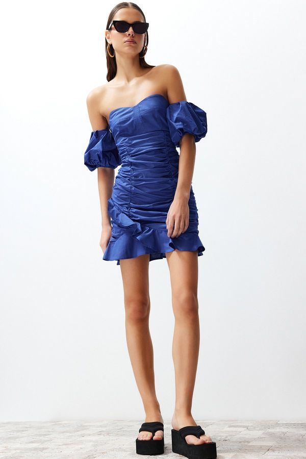Trendyol Trendyol Blue Limited Edition Draped Mini Poplin Woven Dress