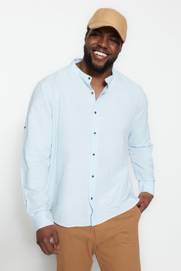 Trendyol Trendyol Blue Men's Regular Fit Comfortable Collar Basic Plus Size Shirt