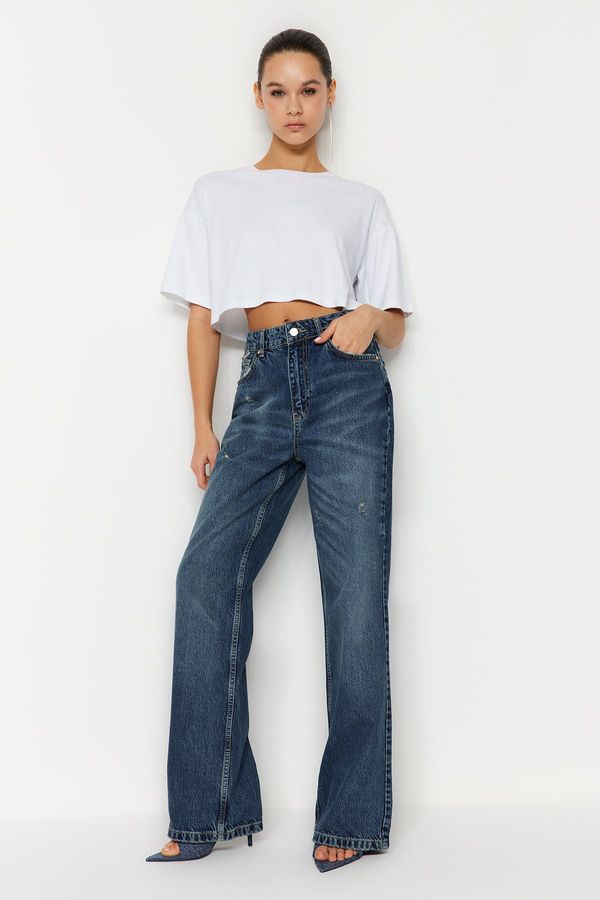 Trendyol Trendyol Blue More Sustainable Ripped High Waist Wide Leg Jeans
