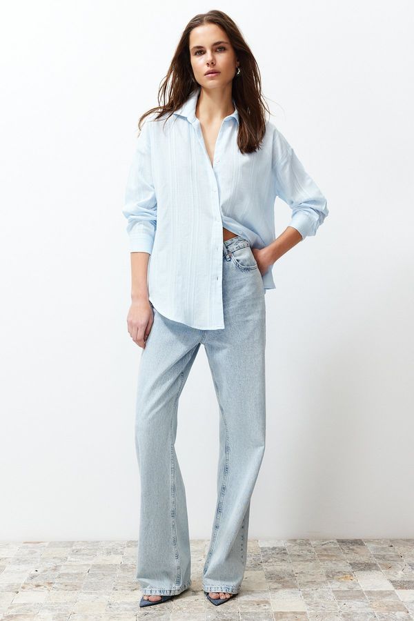 Trendyol Trendyol Blue Oversize Wide Fit Woven Shirt