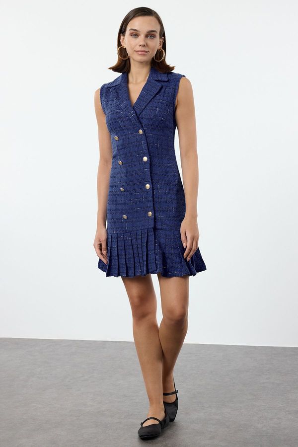 Trendyol Trendyol Blue Plaid / Checkered Pleated Detailed Mini Tweed Woven Jacket Dress