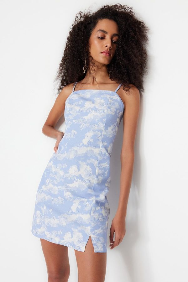 Trendyol Trendyol Blue Plain Cut Mini Woven Strap Patterned Woven Dress