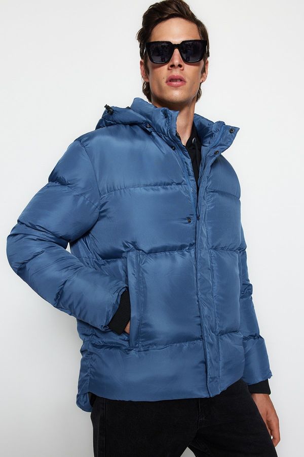 Trendyol Trendyol Blue Regular Fit Coated Detachable Hood Water & Wind Resistant Winter Coat