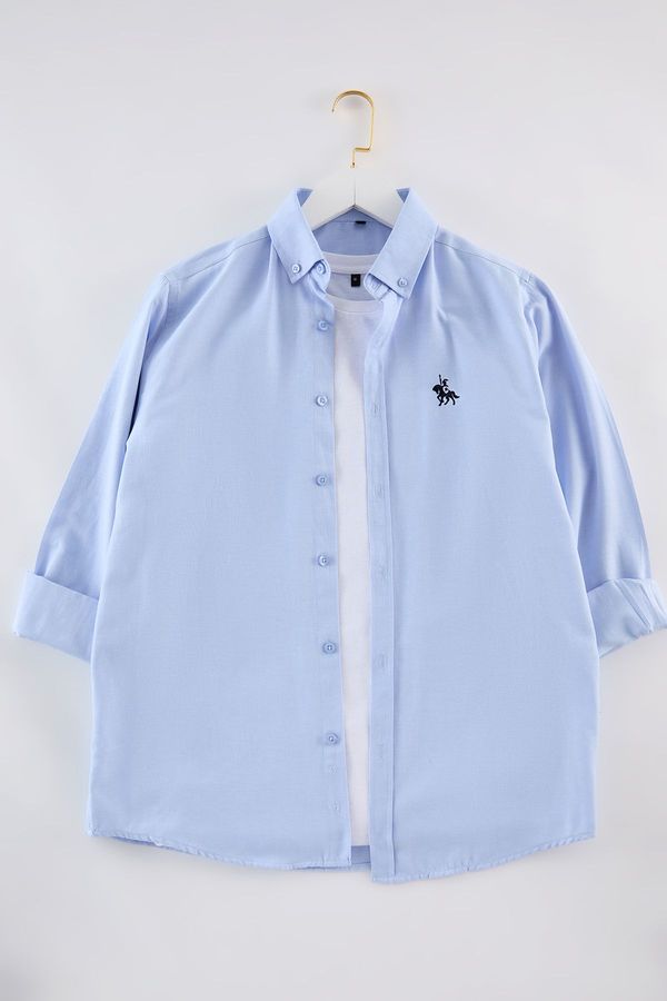 Trendyol Trendyol Blue Regular Fit Embroidered Detailed Oxford Smart Shirt