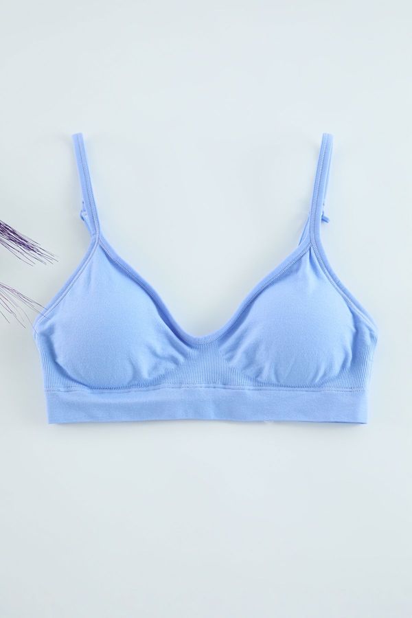 Trendyol Trendyol Blue Seamless Functional Rope Strap Non-wired Cupped Bralette Knitted Bra