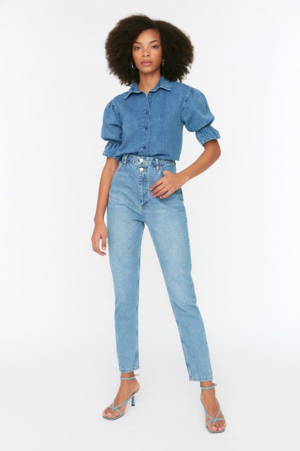 Trendyol Trendyol Blue Tall Double Button Detailed High Waist Mom Jeans