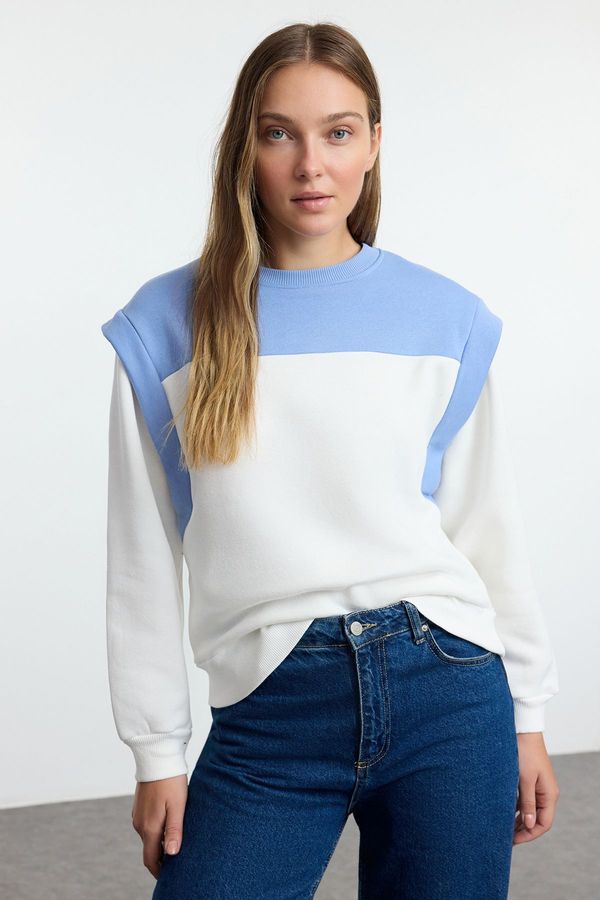 Trendyol Trendyol Blue Thick Inside Fleece Regular/Normal Fit Color Block Knitted Sweatshirt