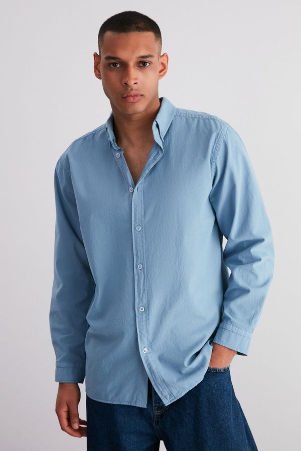 Trendyol Trendyol Blue Unisex Regular Fit 100% Cotton Linen Look Shirt