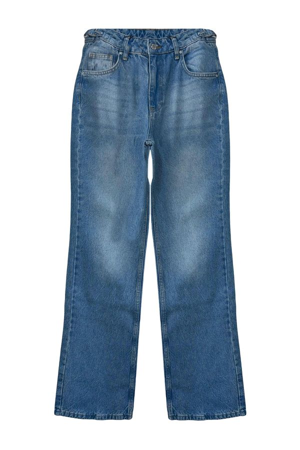 Trendyol Trendyol Blue Waist Detailed High Waist Wide Leg Jeans