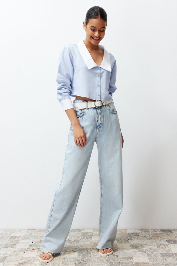 Trendyol Trendyol Blue Wide Collar Crop Woven Shirt