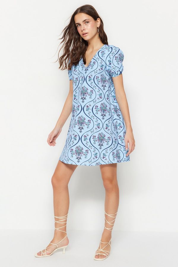 Trendyol Trendyol Blue Wide Cut Woven Floral Pattern Mini Woven Dress