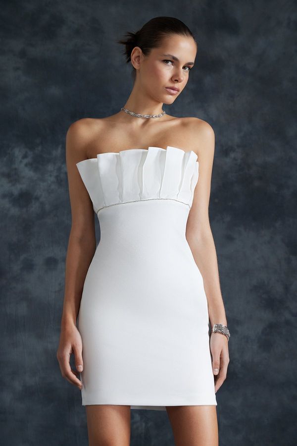 Trendyol Trendyol Bridal White Collar Detailed Wedding/Nikah Elegant Evening Dress