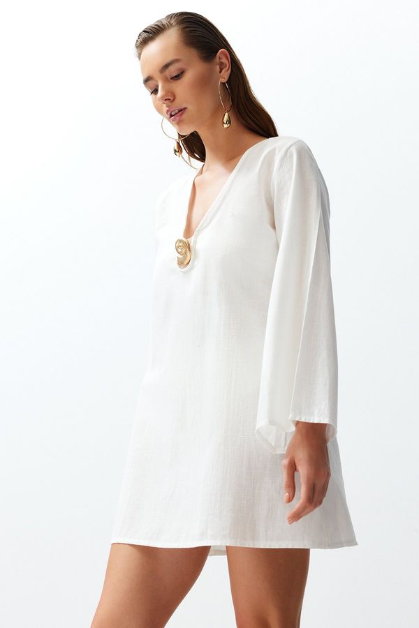Trendyol Trendyol Bridal White Mini Woven 100% Cotton Beach Dress with Accessories