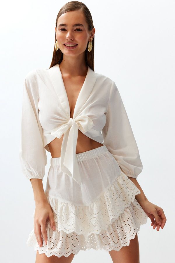 Trendyol Trendyol Bridal White Mini Woven Ruffled 100% Cotton Skirt