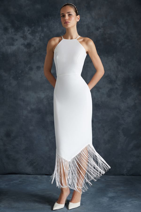 Trendyol Trendyol Bridal White Tasseled Woven Dress