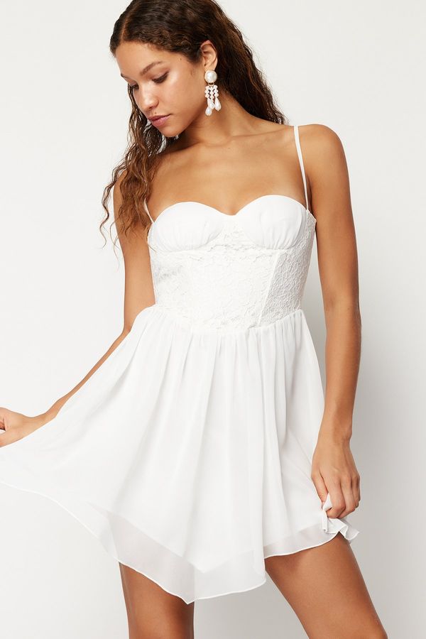 Trendyol Trendyol Bridal White Waist Opening/Skater Lace Dress
