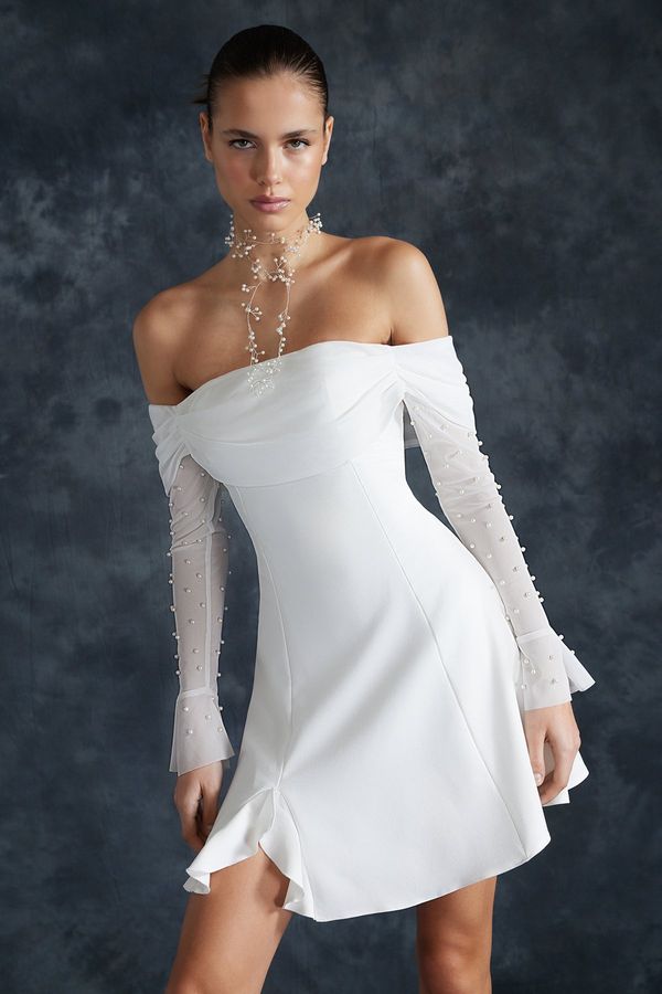 Trendyol Trendyol Bridal White Waist Opening/Skater Lined Wedding/Wedding Elegant Evening Dress