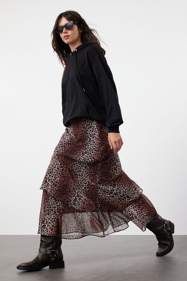 Trendyol Trendyol Brown Animal Patterned Lined Woven Skirt