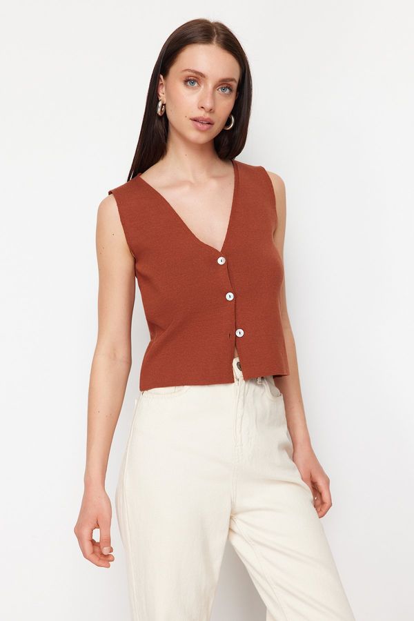 Trendyol Trendyol Brown Basic Vest Look Premium Yarn/Special Yarn Knitwear Thin Blouse