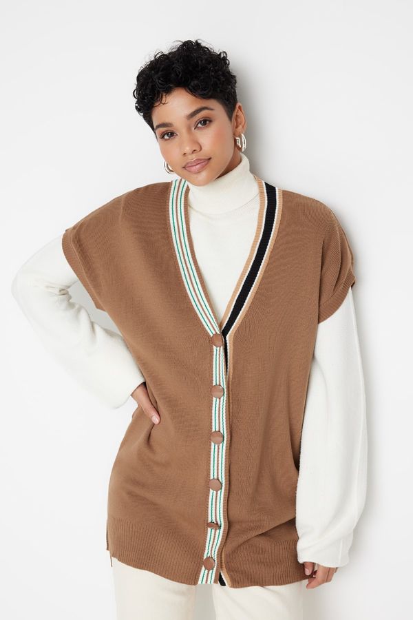 Trendyol Trendyol Brown Collar Stripe Detailed Knitwear Sweater