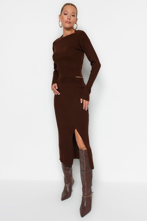 Trendyol Trendyol Brown Crop-Skirt Sweater Top-Top Set