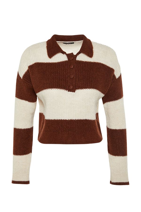 Trendyol Trendyol Brown Crop Soft Textured Color Block Knitwear Sweater