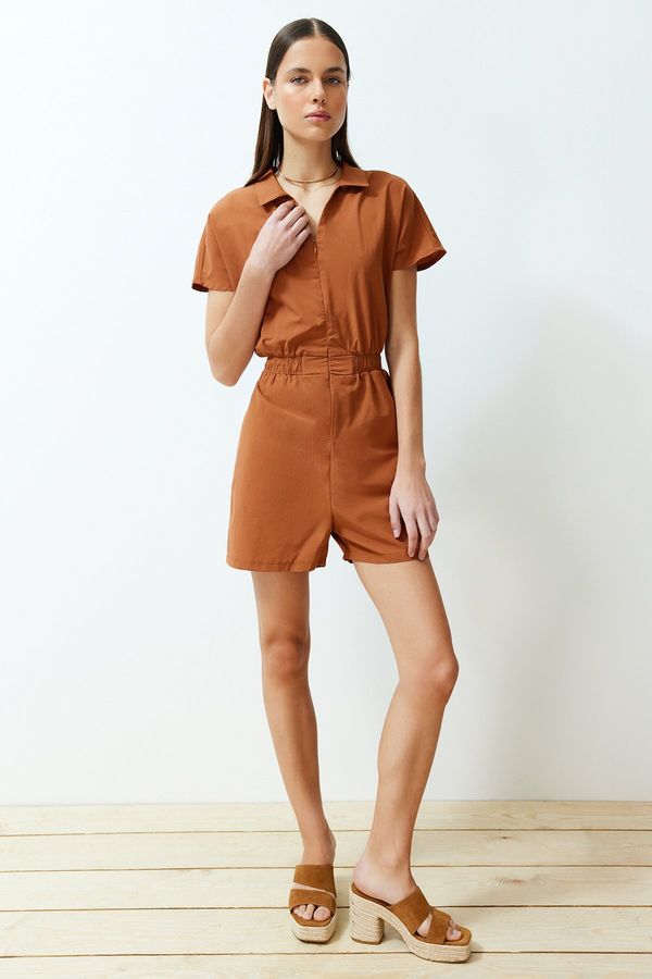 Trendyol Trendyol Brown Elastic Waist Mini Woven Mini Jumpsuit