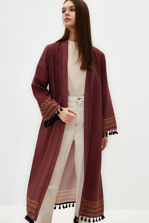 Trendyol Trendyol Brown Ethnic Patterned Cotton Blended Long Woven Kimono & Kaftan