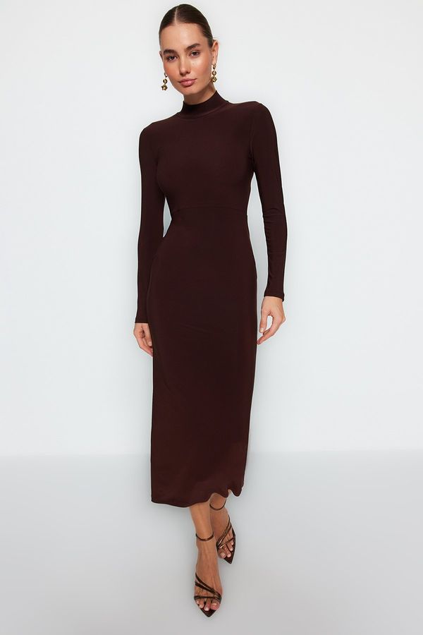 Trendyol Trendyol Brown High Neck Fitted/Sleeping Maxi Stretch Knit Dress