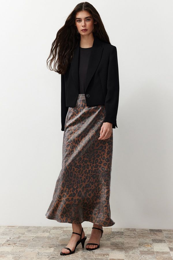 Trendyol Trendyol Brown Leopard Patterned Satin Woven Skirt