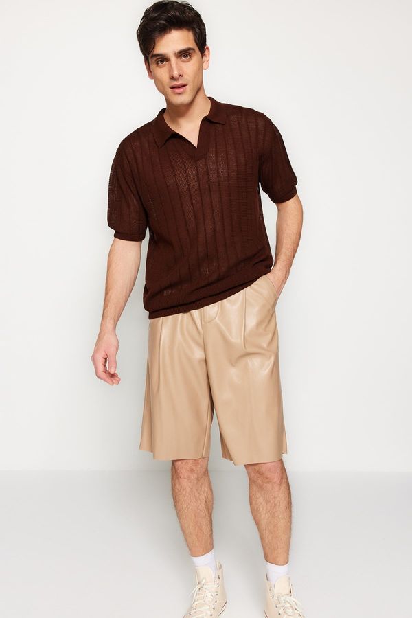 Trendyol Trendyol Brown Limited Edition Regular Fit Short Sleeve Polo Neck Knitwear Tshirt
