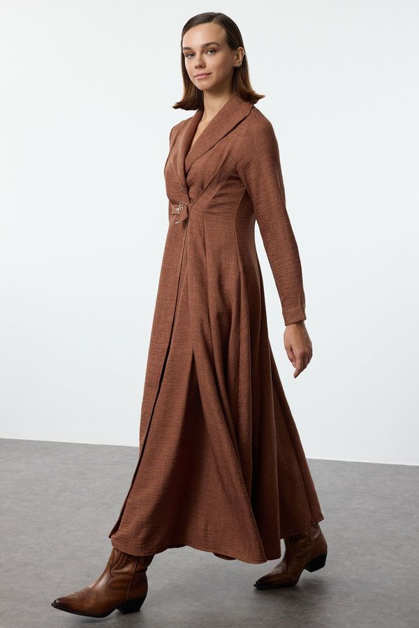 Trendyol Trendyol Brown Linen Look Belt Detailed Dress