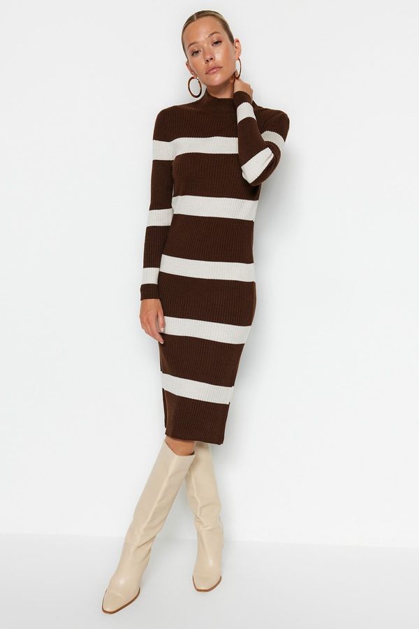 Trendyol Trendyol Brown Midi Knit Striped Dress