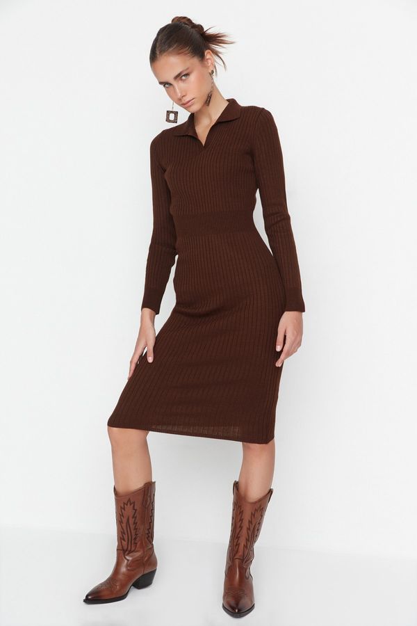 Trendyol Trendyol Brown Midi Knitwear Polo Neck Dress