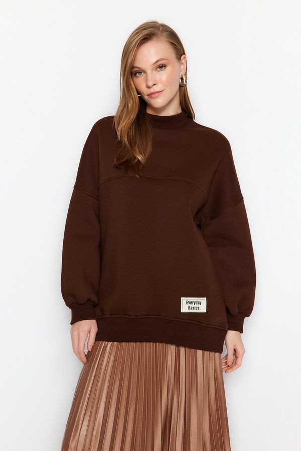 Trendyol Trendyol Brown Oversize Knitted Pile Sweatshirt