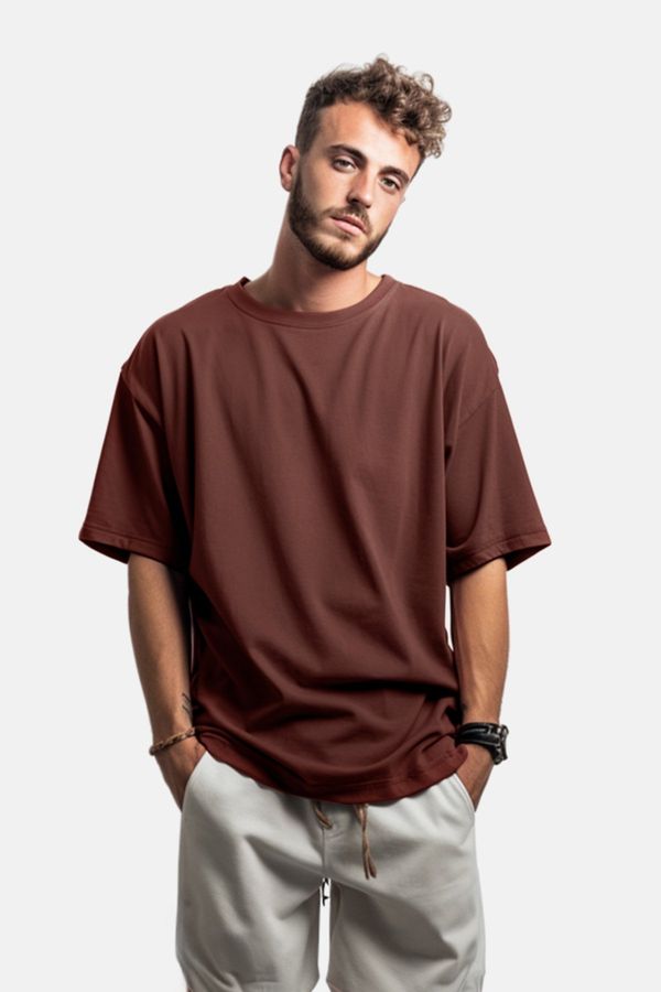 Trendyol Trendyol Brown Oversize/Wide Cut Basic 100% Cotton T-Shirt