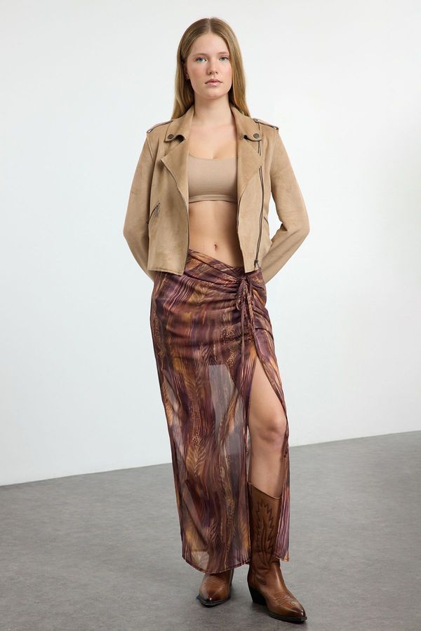 Trendyol Trendyol Brown Patterned Slit Detailed Maxi Skirt