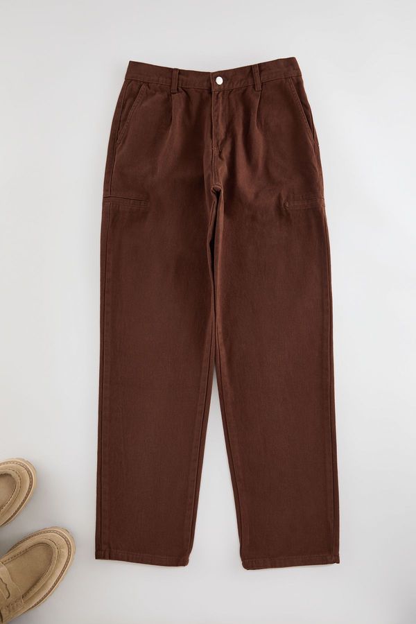 Trendyol Trendyol Brown Pleated Cargo Pocket Woven Gabardine Woven Trousers