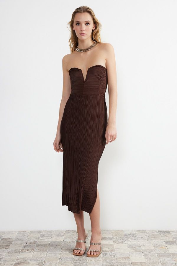 Trendyol Trendyol Brown Pleated Knitted Dress