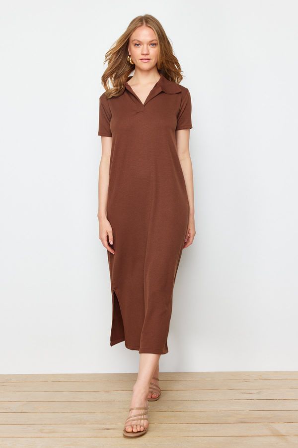 Trendyol Trendyol Brown Polo Neck Shift/Nromal Cut Midi Knitted Dress